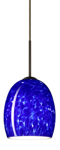 Lucia 1 Light Bronze Pendant Ceiling Light in Blue Cloud Glass, Incandescent