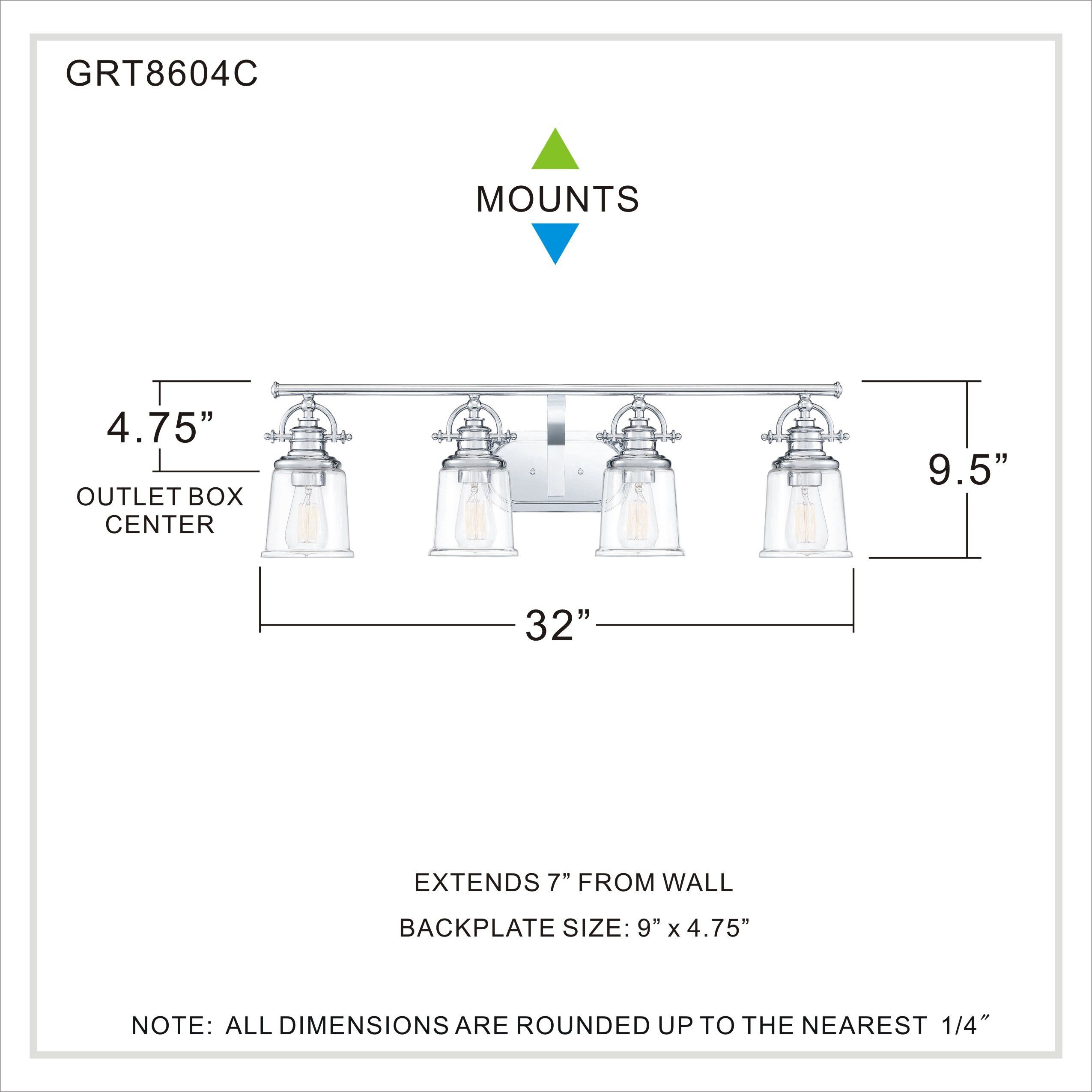 Grant 4 Light 32 inch Polished Chrome Bath Light Wall Light, Extra Large