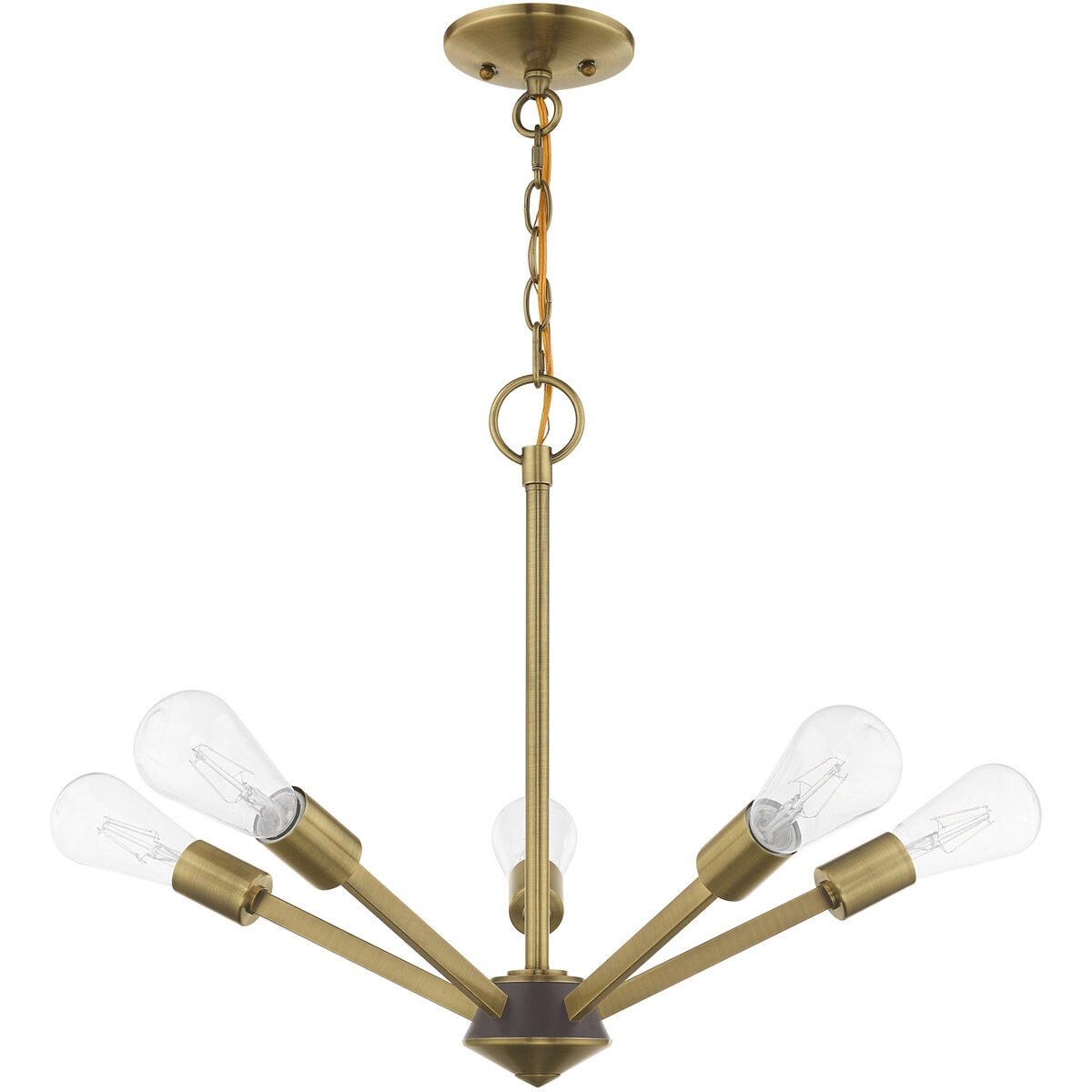 Prague 5 Light 20 inch Antique Brass with Bronze Accents Chandelier Ceiling Light