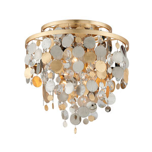 Ambrosia 3 Light 18 inch Silver and Gold Leaf with Stainless Flush Mount Ceiling Light