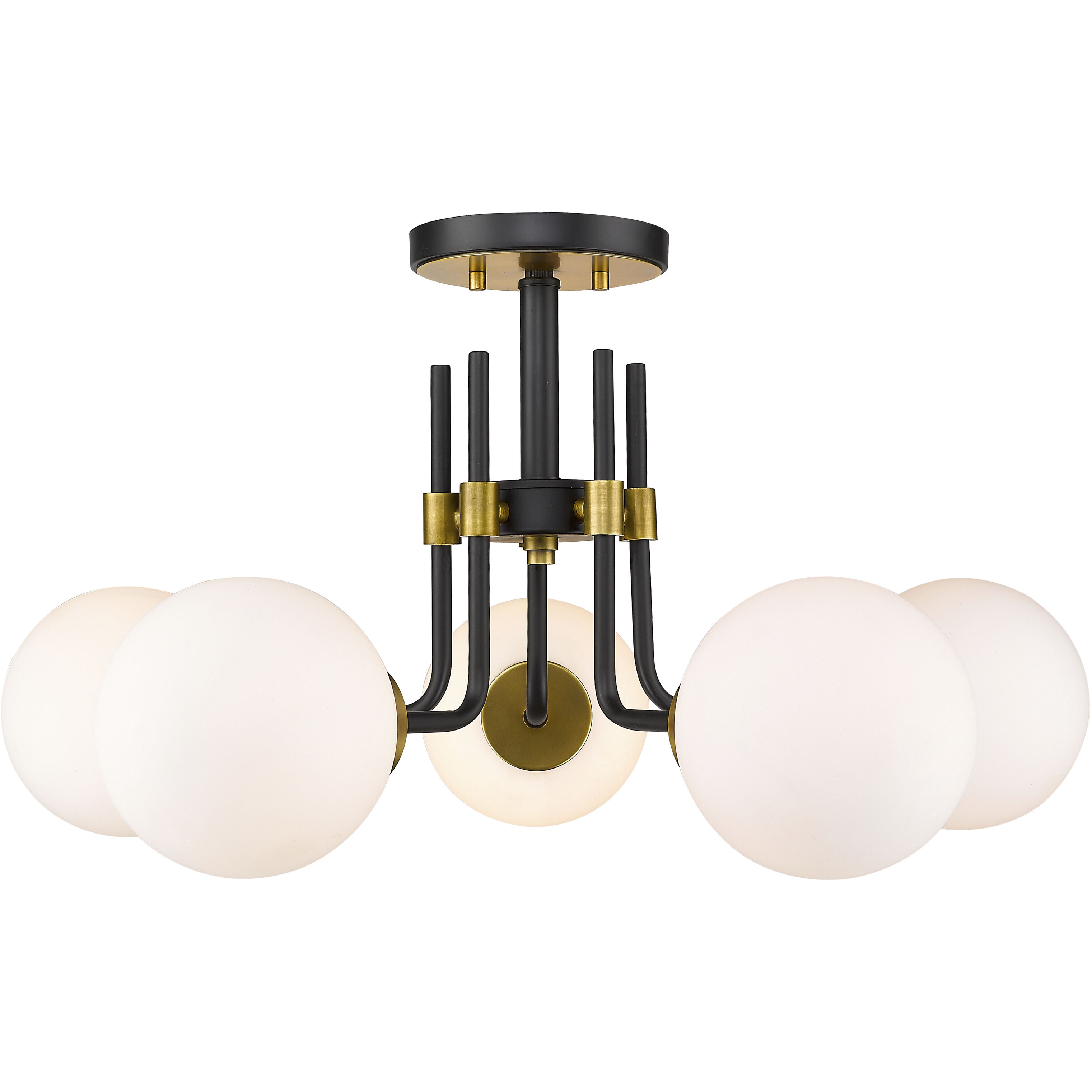 Parsons 5 Light 27 inch Matte Black and Olde Brass Semi Flush Mount Ceiling Light