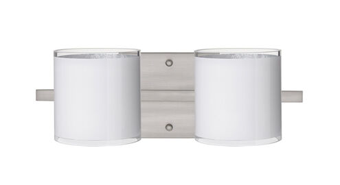 Pogo 2 Light 15 inch Satin Nickel Vanity Lighting Wall Light in Halogen, White/Inner Silver Foil Glass