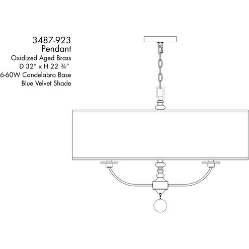 Van Noord 6 Light 32 inch Oxidized Aged Brass Pendant Ceiling Light