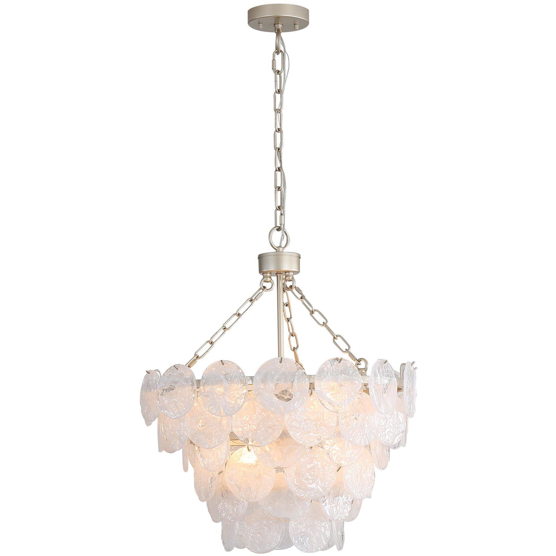 Yep Cascada 8 Light 20.13 inch Aegean Silver Pendant Ceiling Light in Cirrus Cloud Glass, 3 Tier