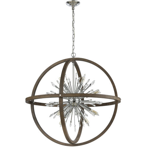 Morning Star 6 Light 20 inch Aged Wood with Polished Nickel and Clear Pendant Ceiling Light
