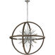 Morning Star 6 Light 20 inch Aged Wood with Polished Nickel and Clear Pendant Ceiling Light