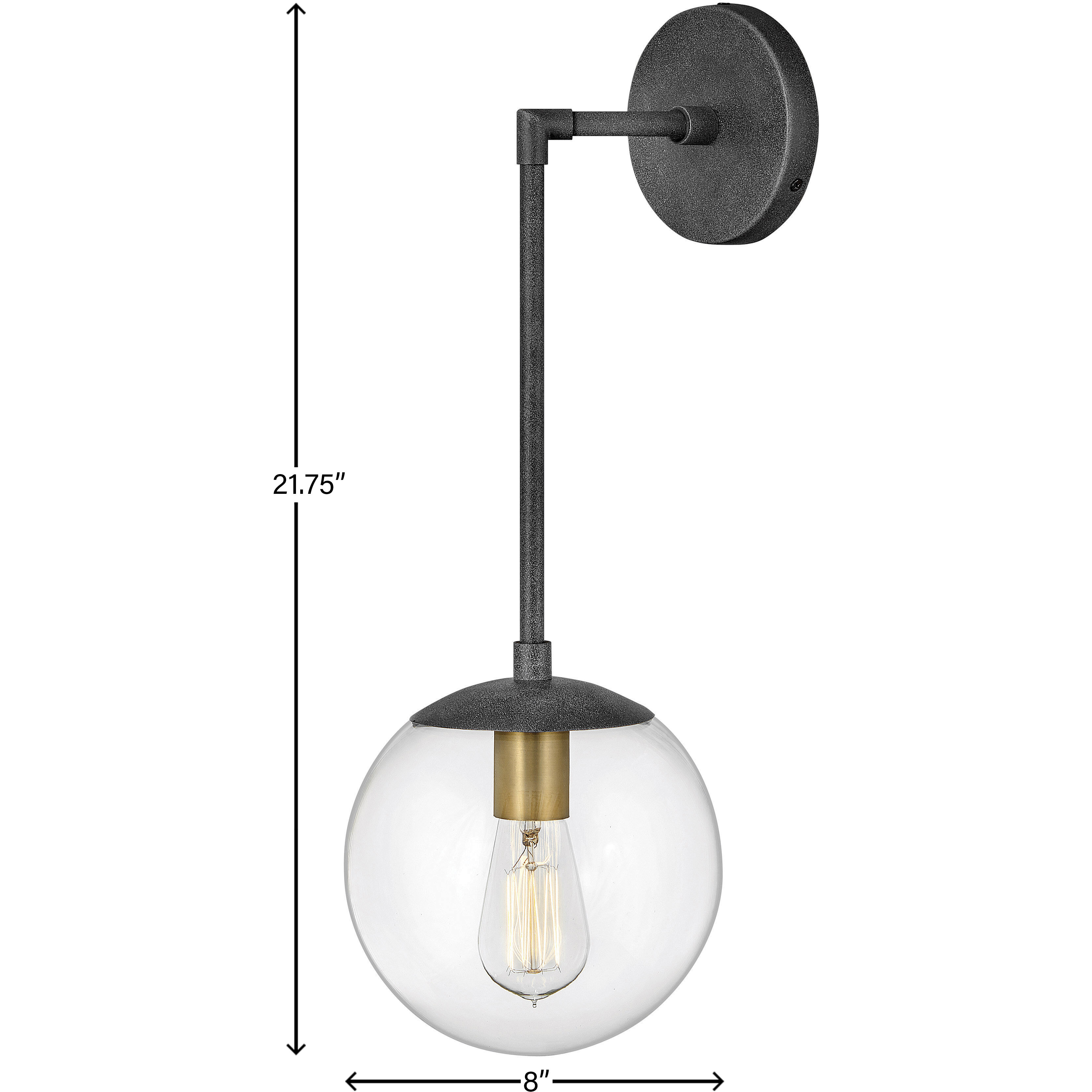 Warby 1 Light 8 inch Aged Zinc with Heritage Brass Indoor Wall Sconce Wall Light in Clear