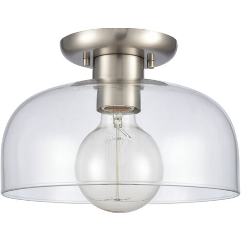 Brewer 1 Light 10 inch Brushed Nickel Semi Flush Mount Ceiling Light in Clear