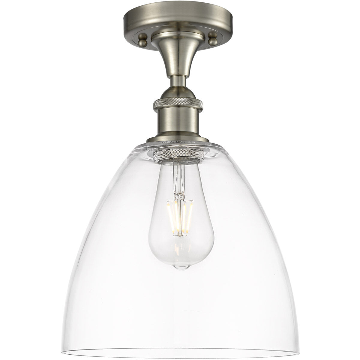 Ballston Dome 1 Light 9 inch Brushed Satin Nickel Semi-Flush Mount Ceiling Light in Clear Glass