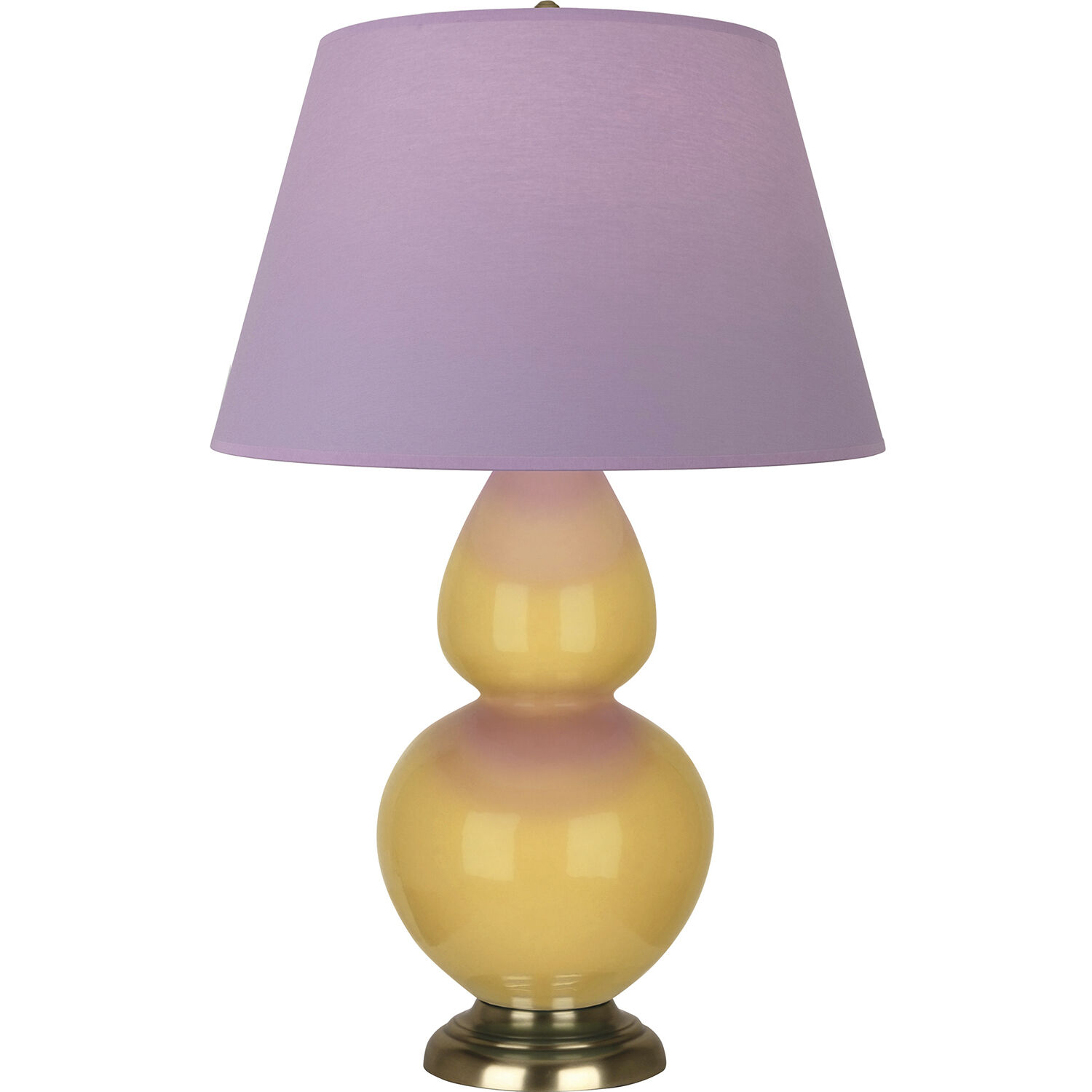 Double Gourd 31 inch 150 watt Sunset Yellow Glazed Ceramic with Antique Brass Table Lamp Portable Light in Lavender with Plum