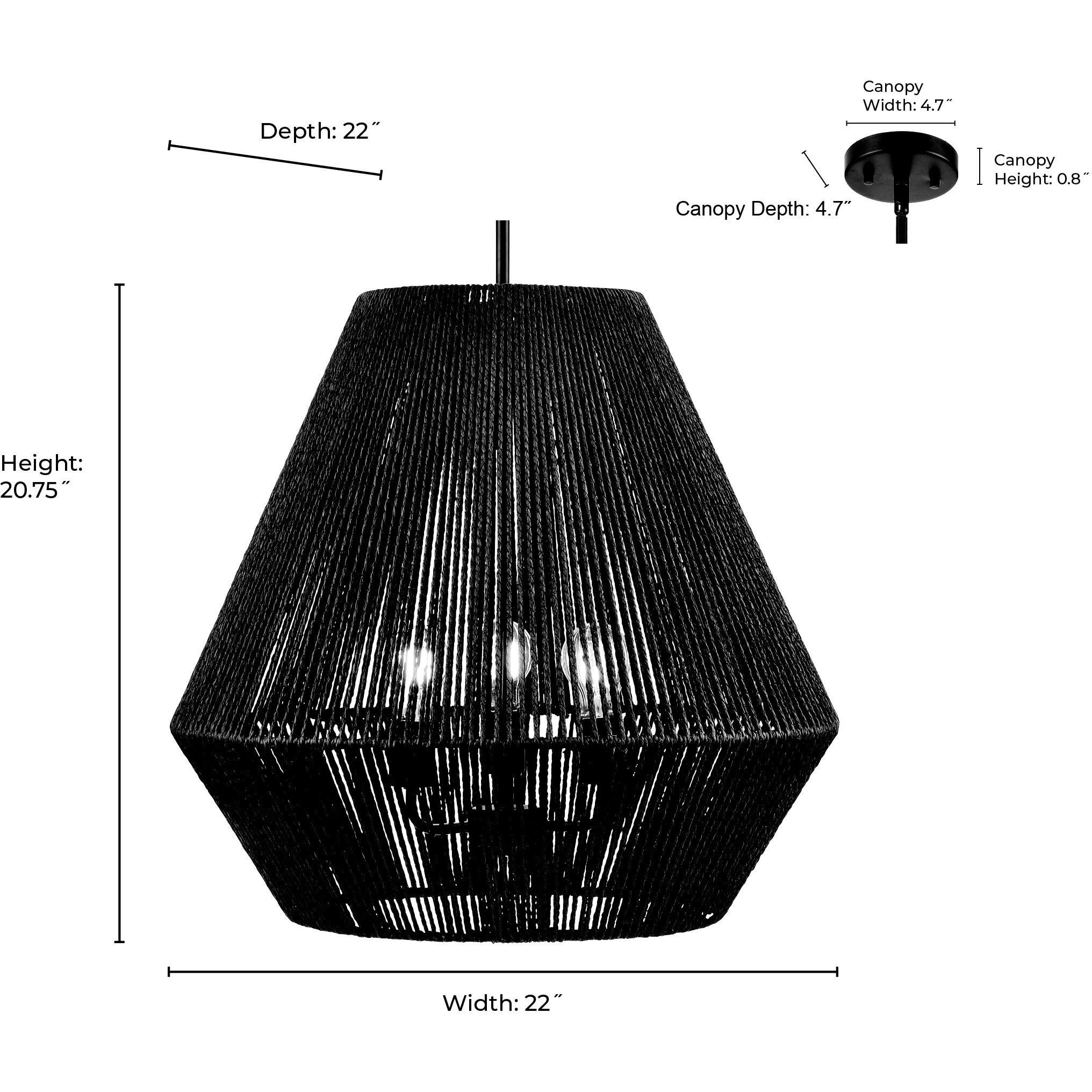 Elise 3 Light 22 inch Matte Black Pendant Ceiling Light