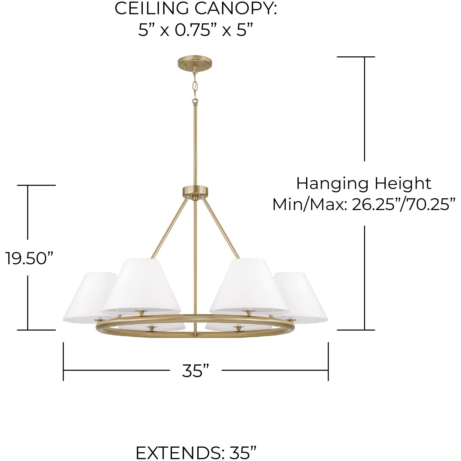 Parson 6 Light 35 inch Matte Brass Chandelier Ceiling Light