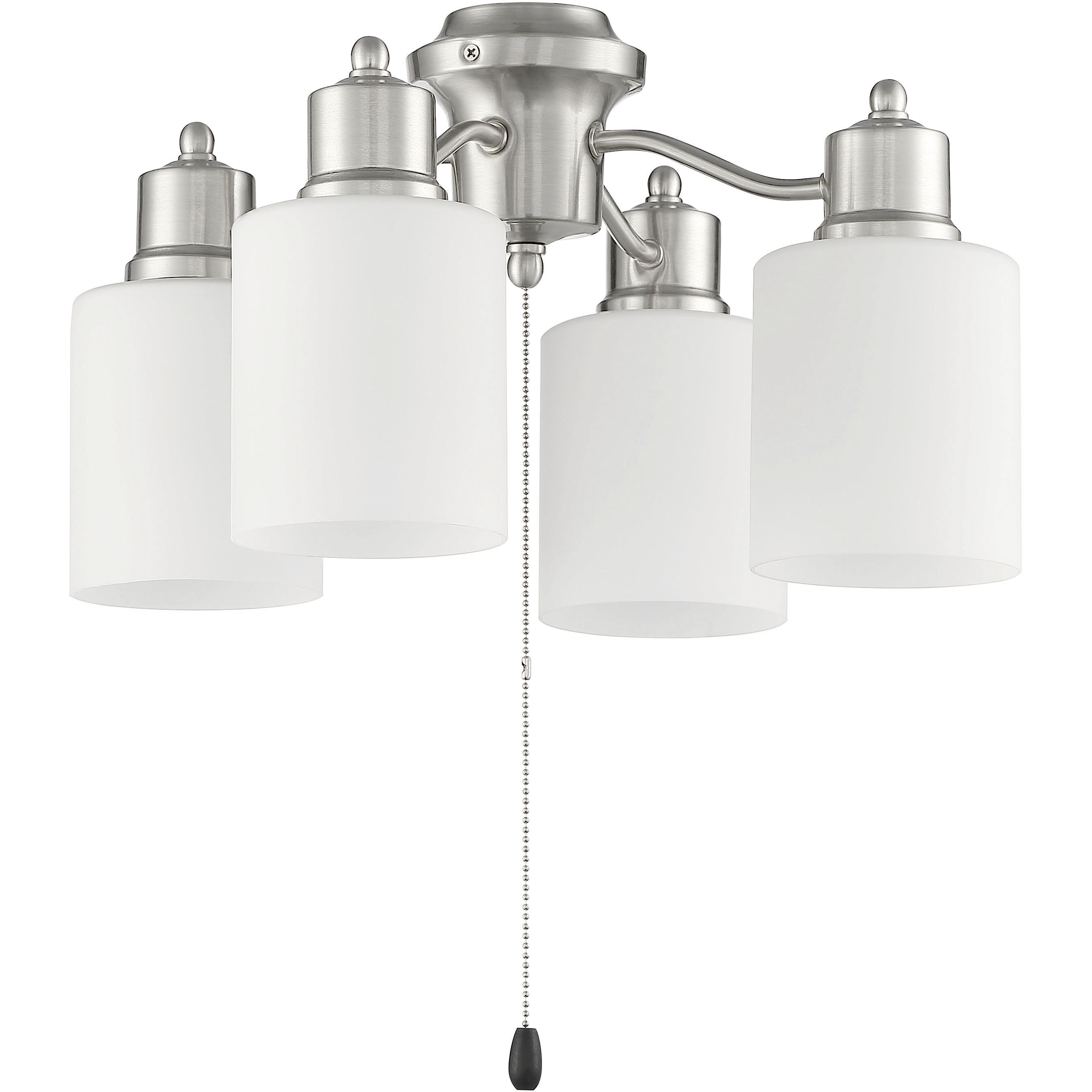 Universal LED Brushed Polished Nickel Fan Light Kit in White Glass