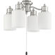Universal LED Brushed Polished Nickel Fan Light Kit in White Glass