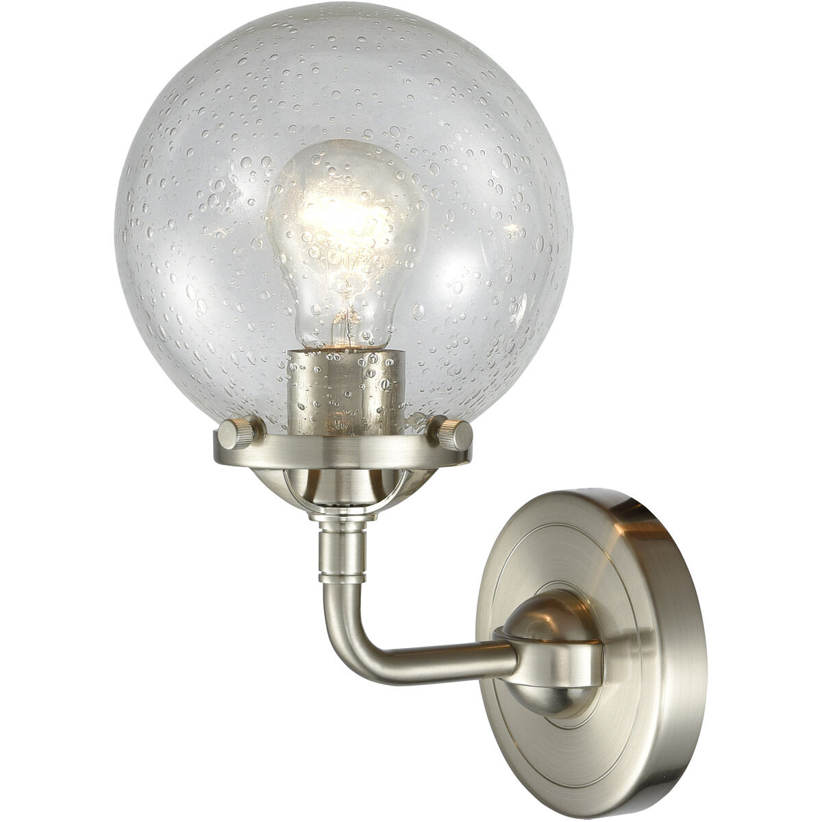 Nouveau Beacon LED 6 inch Brushed Satin Nickel Sconce Wall Light in Seedy Glass, Nouveau