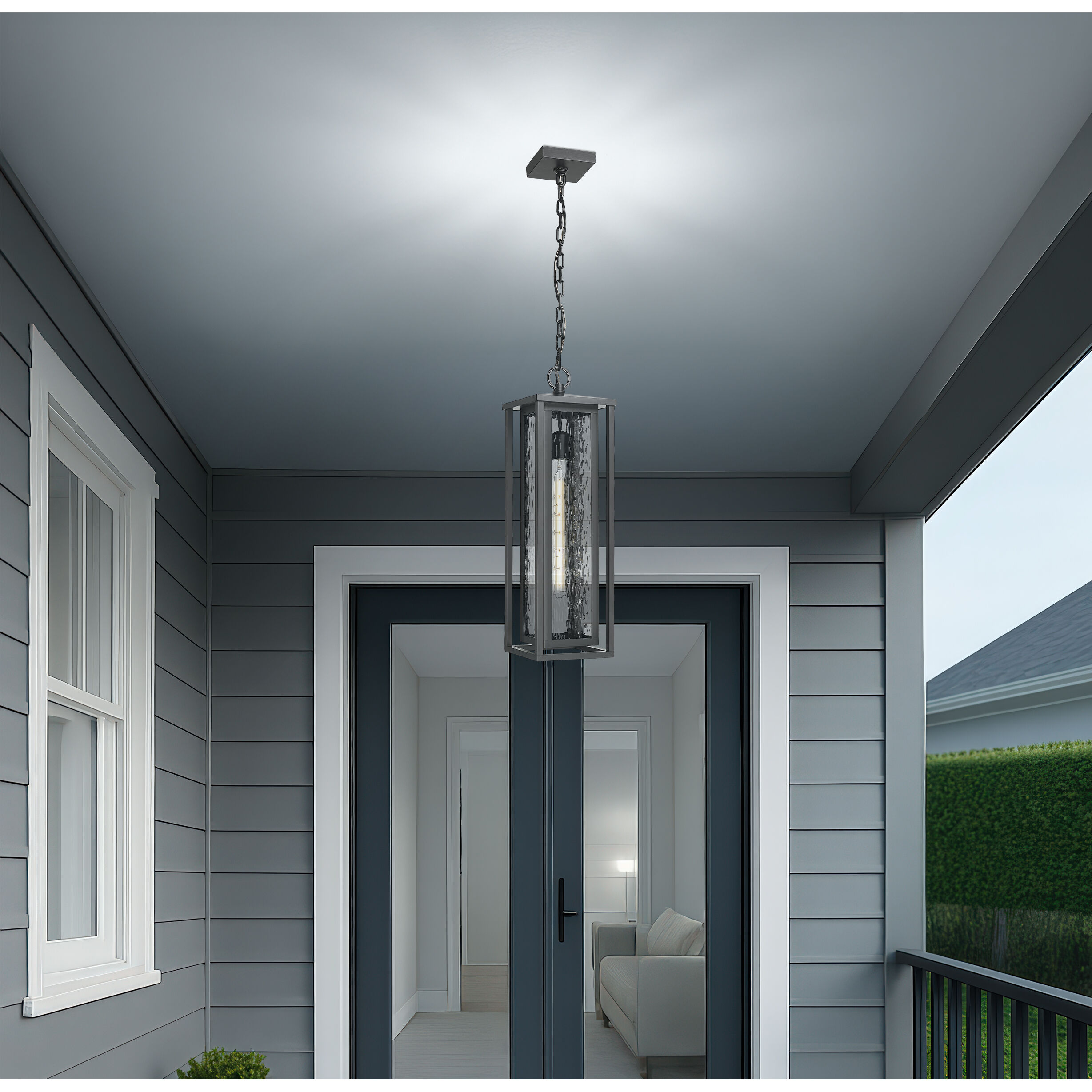 Ashland 1 Light 6.75 inch Matte Black Outdoor Pendant in Waterglass