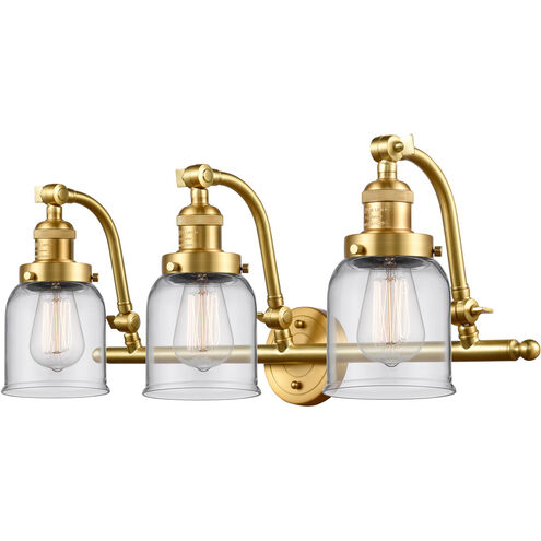 Franklin Restoration Small Bell LED 28 inch Satin Gold Bath Vanity Light Wall Light in Clear Glass, Franklin Restoration