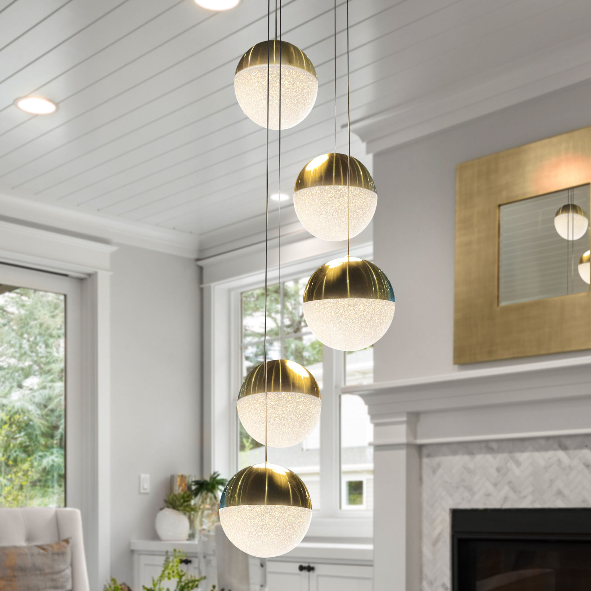 Artisan Collection/RAVELLO Series 5 Light 10.25 inch Brass Pendant/Chandelier Ceiling Light