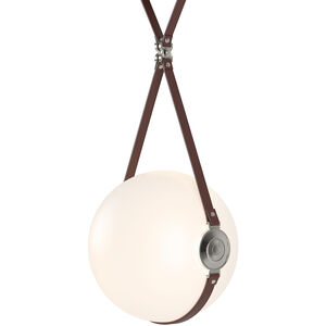 Derby LED 14.9 inch Black and Polished Nickel Pendant Ceiling Light in Leather British Brown/Non-Branded Plate, Black/Polished Nickel, Large