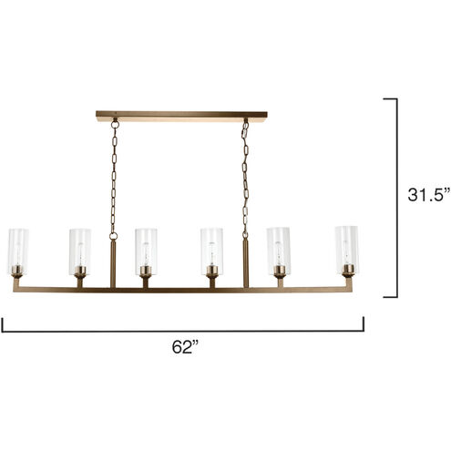 Linear 6 Light 62 inch Antique Brass Linear Chandelier Ceiling Light