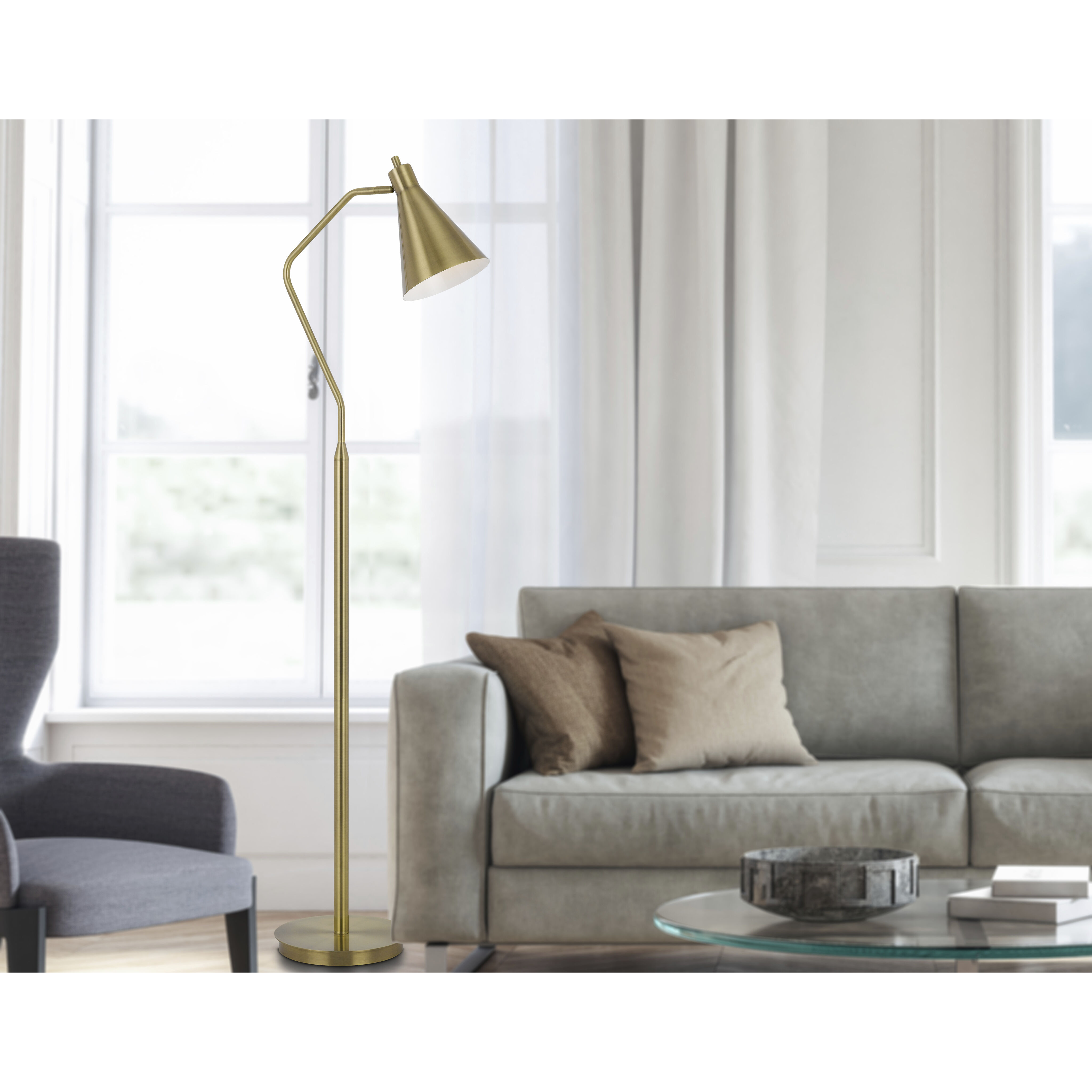 Capstone 63 inch 15.00 watt Antique Brass Floor Lamp Portable Light