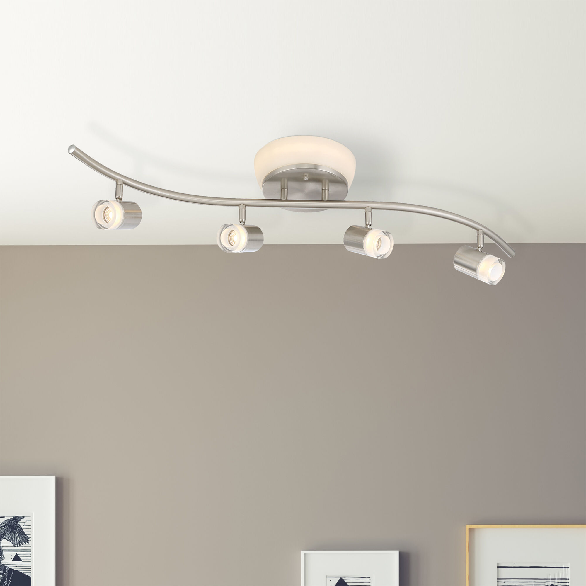EnviroLite 4 Light 120 Brushed Nickel Track Kit/Flush Mount Combo Ceiling Light, S-Shaped Bar