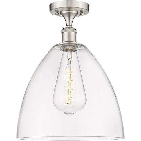 Ballston Dome LED 12 inch Brushed Satin Nickel Semi-Flush Mount Ceiling Light in Clear Glass