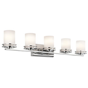 Hendrik 5 Light 43 inch Chrome Wall Mt Bath 5 Arm Wall Light in Satin Etched Cased Opal
