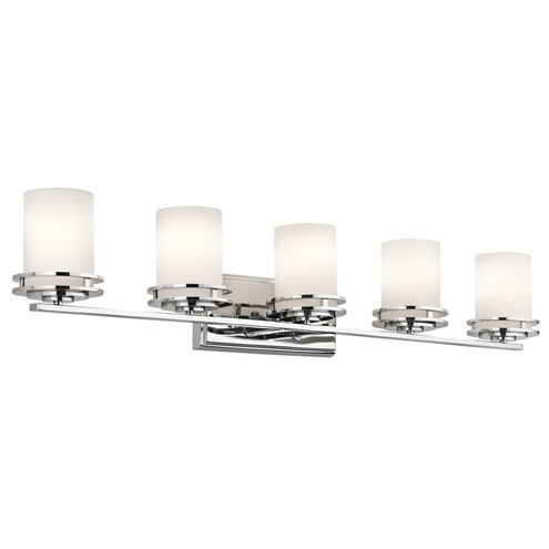 Hendrik 5 Light 43 inch Chrome Wall Mt Bath 5 Arm Wall Light in Satin Etched Cased Opal