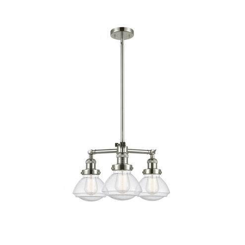 Franklin Restoration Olean 3 Light 18.75 inch Polished Nickel Chandelier Ceiling Light in Seedy Glass, Franklin Restoration