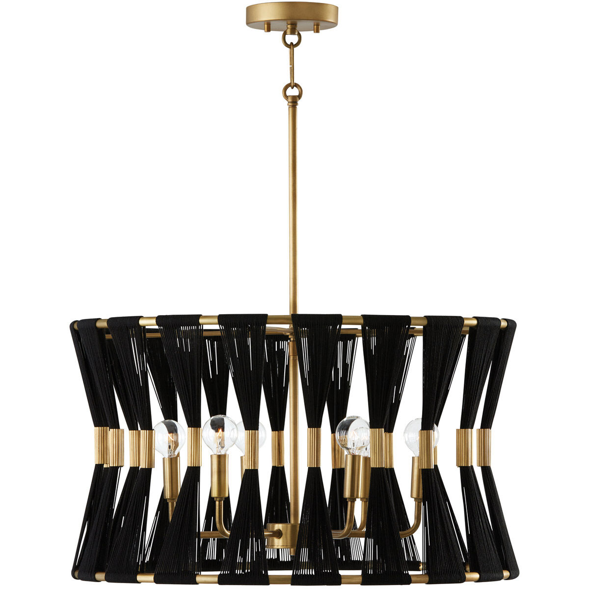 Bianca 6 Light 25 inch Black Rope and Patinaed Brass Pendant Ceiling Light