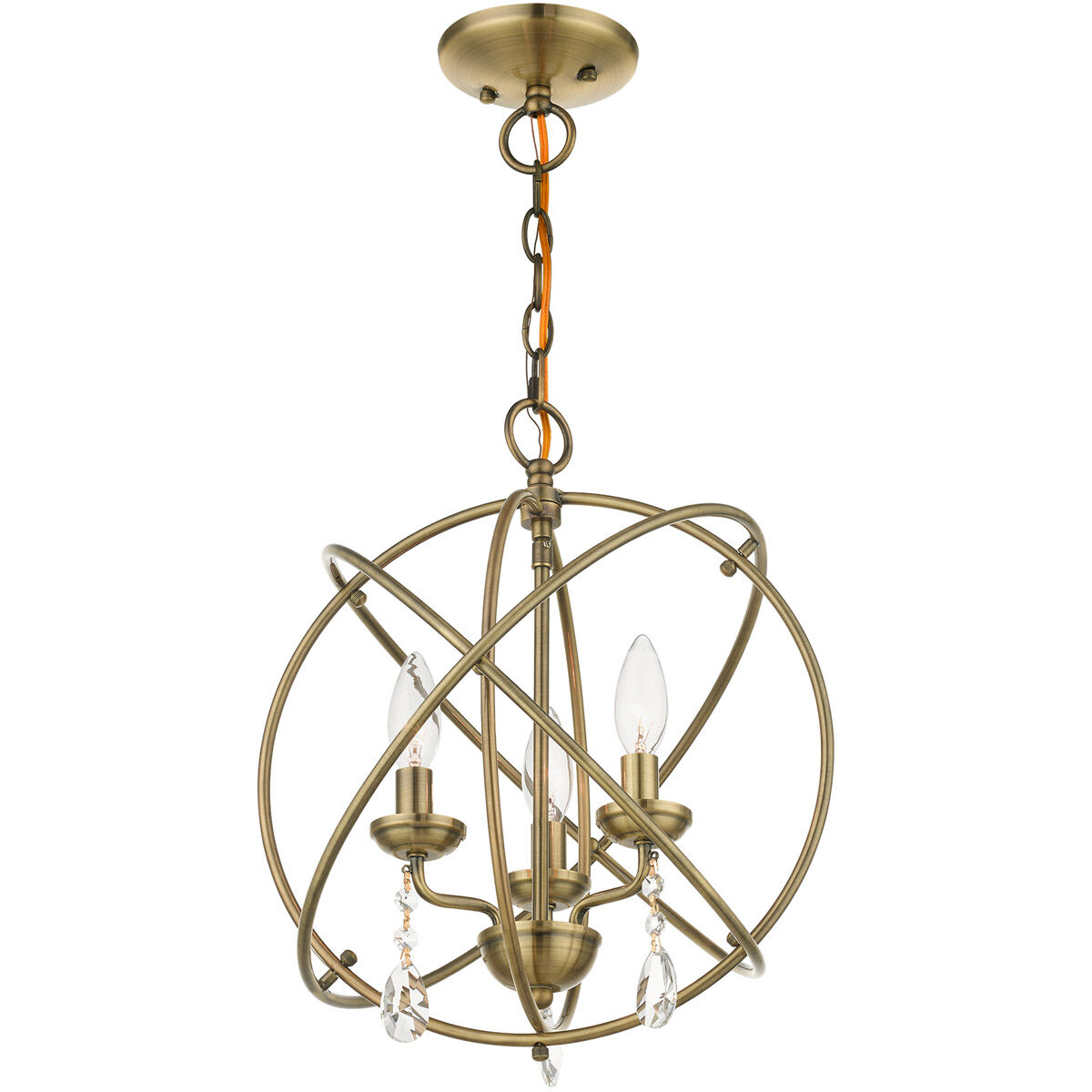 Aria 3 Light 15.5 inch Antique Brass Convertible Chandelier / Semi Flush Ceiling Light