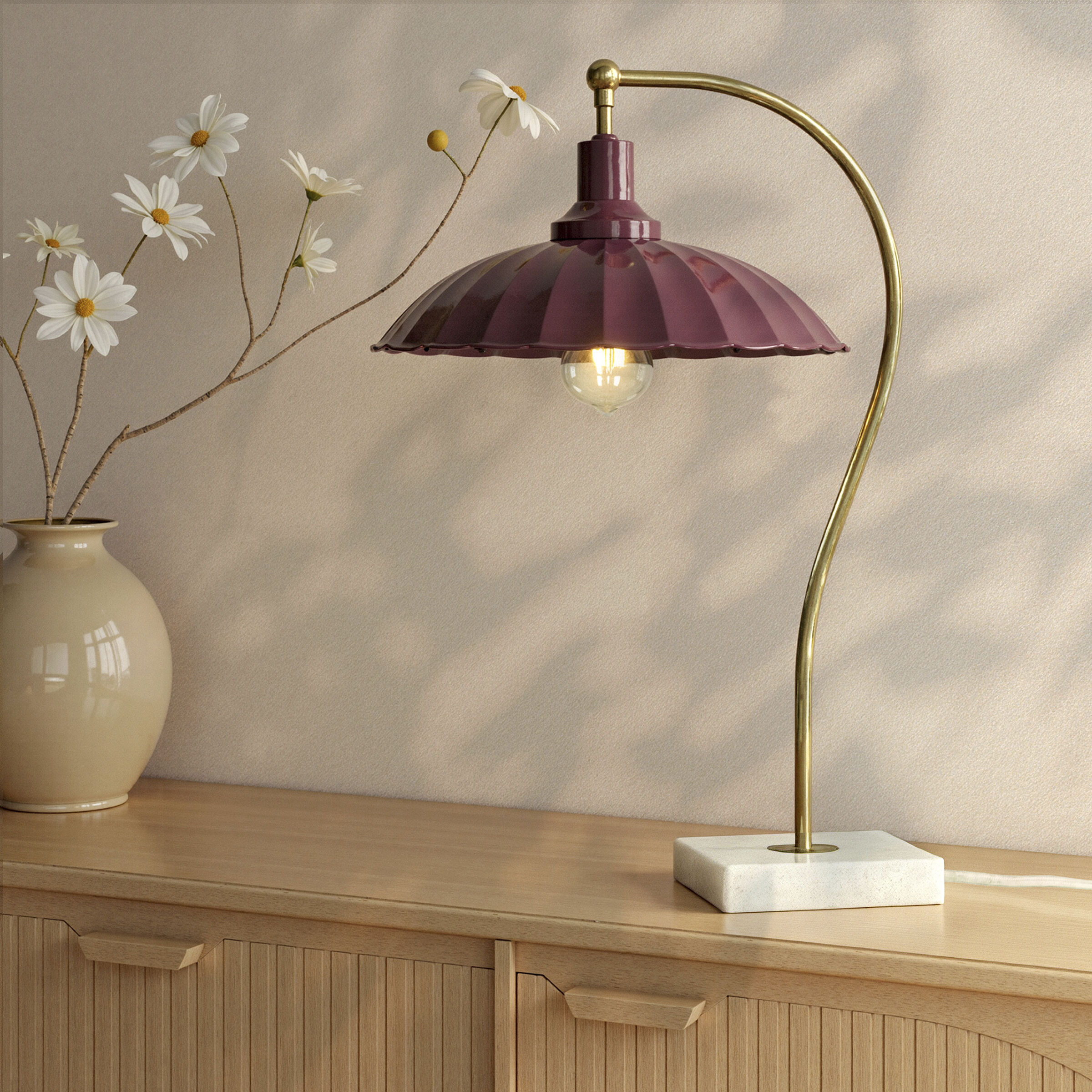 Penelope 24 inch 60 watt Polished Brass and White Marble Table Lamp Portable Light