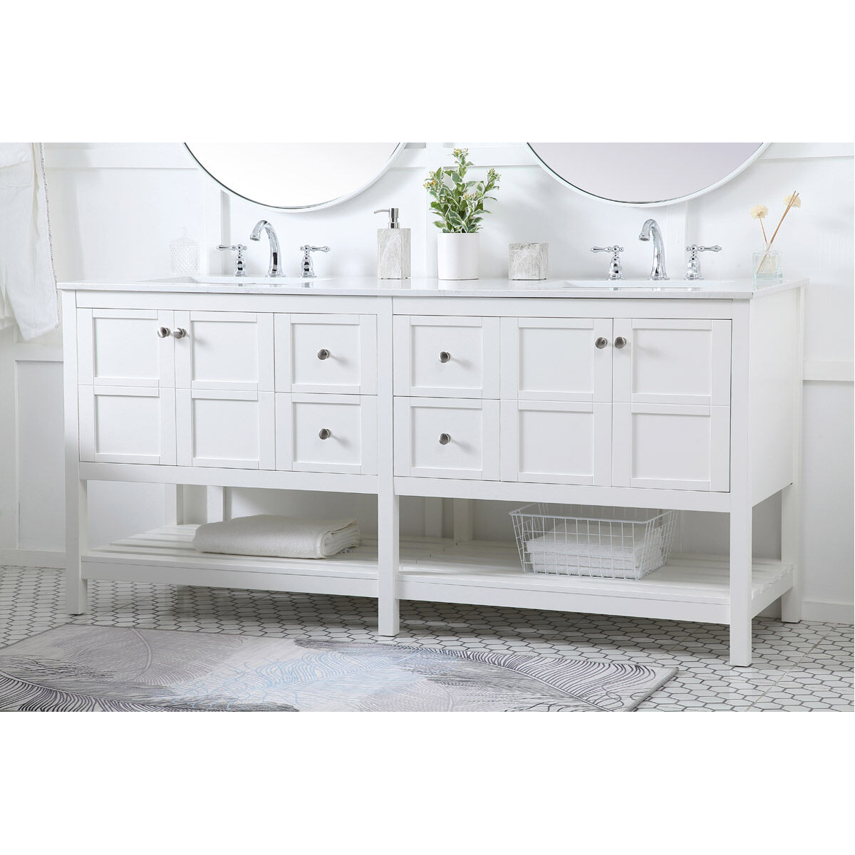 Theo 72 X 22 X 34 inch White Vanity Sink Set