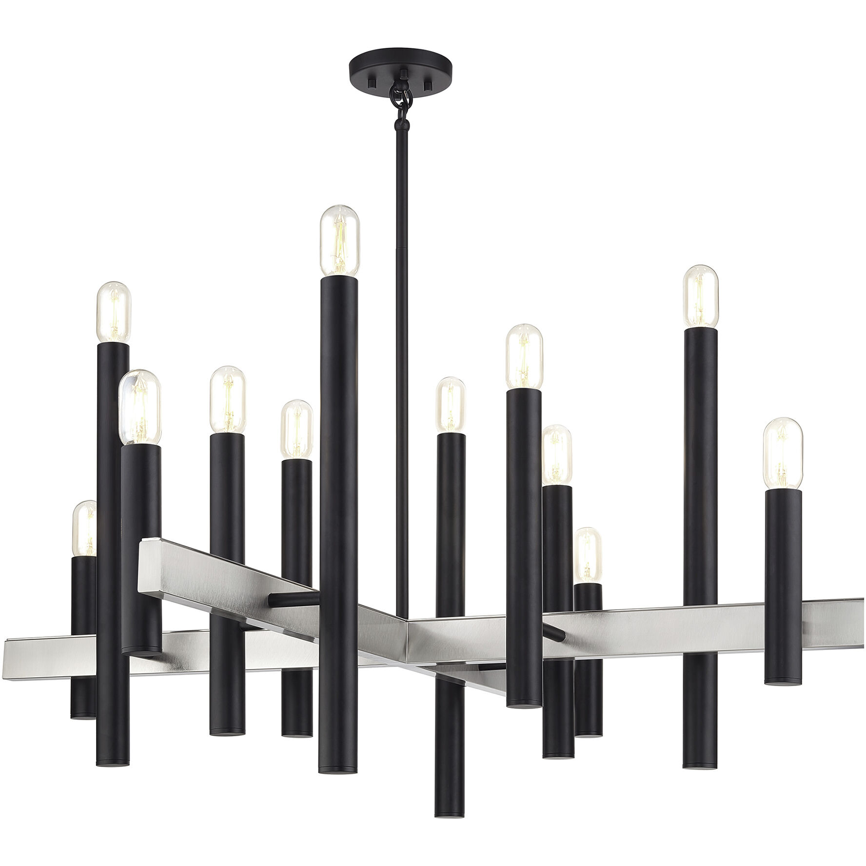 Helsinki 12 Light 44 inch Black with Brushed Nickel Accents Chandelier Ceiling Light