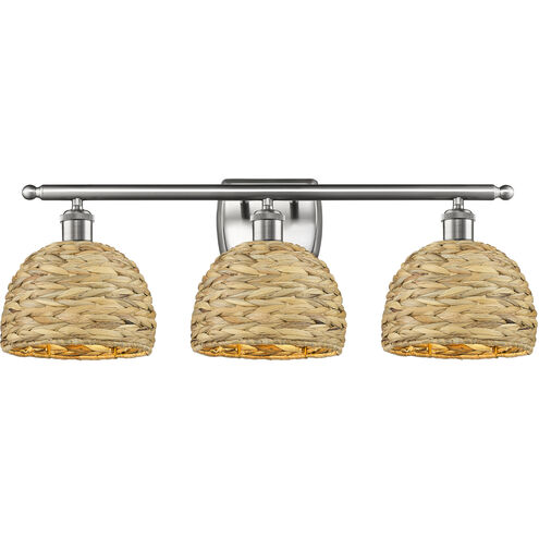 Woven Rattan 3 Light 28 inch Satin Nickel Bath Vanity Light Wall Light