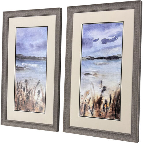 Cloudy Day Bay Blue and Neutral and Brown and Multi Framed Art