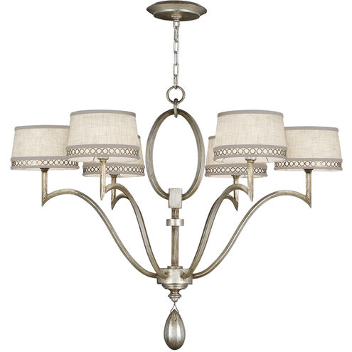 Allegretto 6 Light 39 inch Silver Chandelier Ceiling Light in White Textured Linen