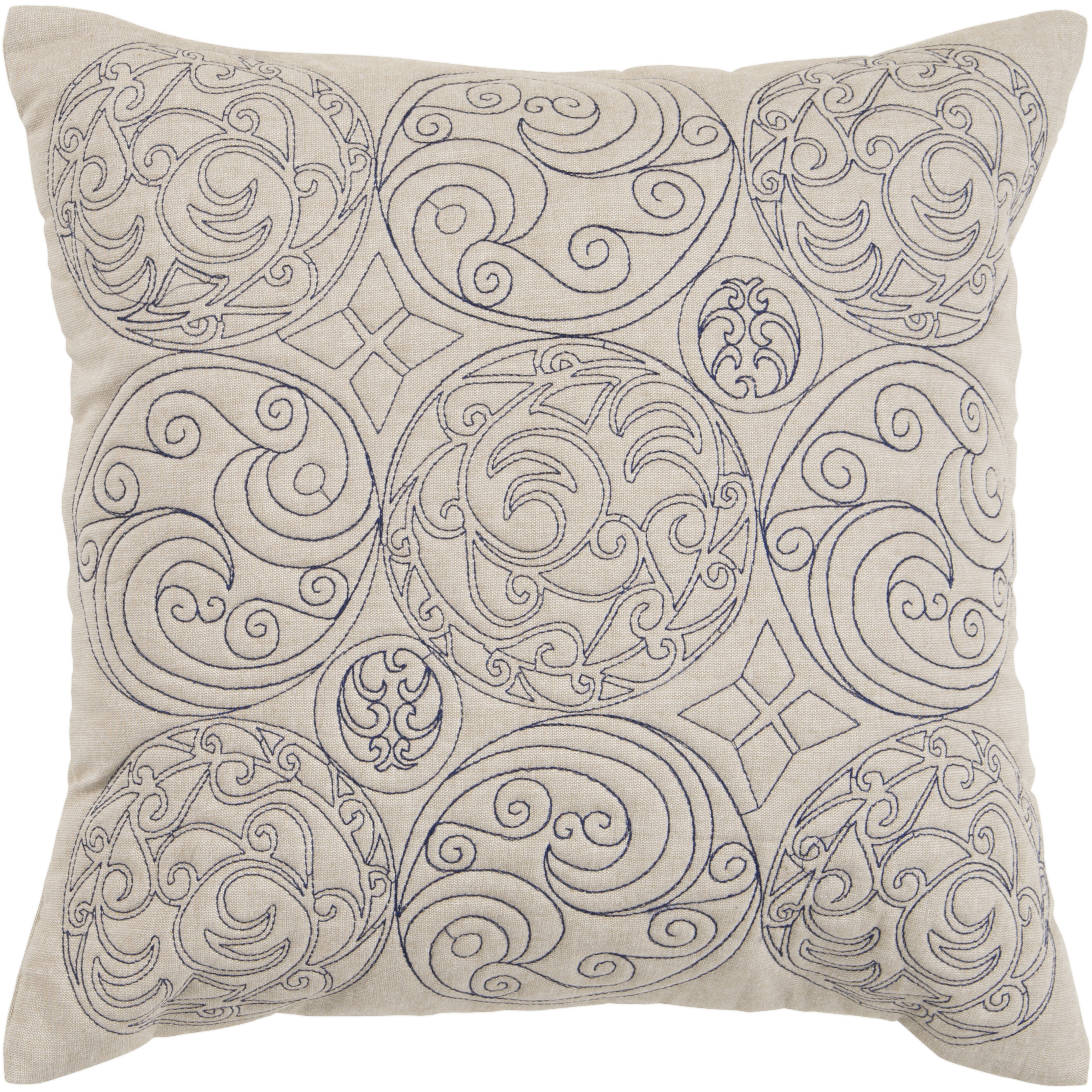 Decorative Pillows 22 X 22 inch Beige/Ink Blue Accent Pillow