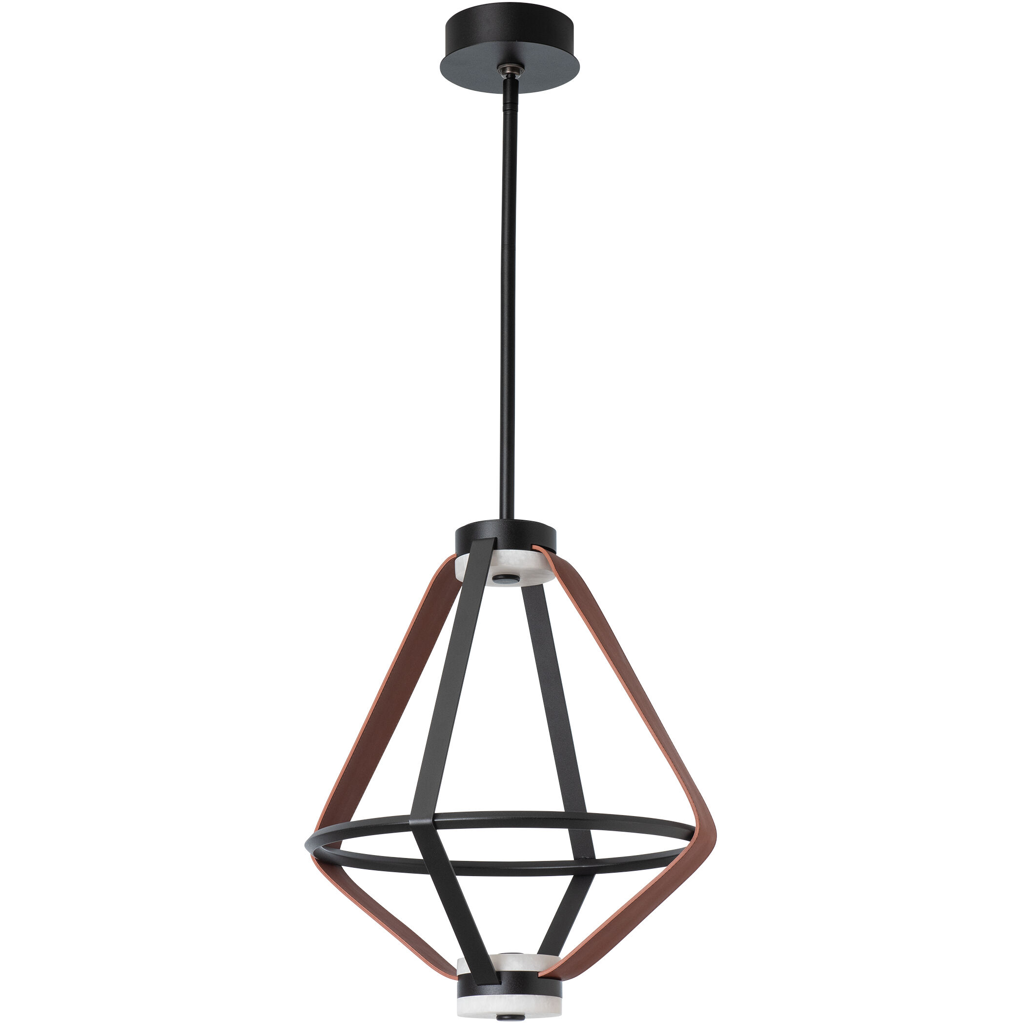 Art & Alchemy Aspen LED 16.6 inch Black Pendant Ceiling Light in Chestnut Leather with Alabaster