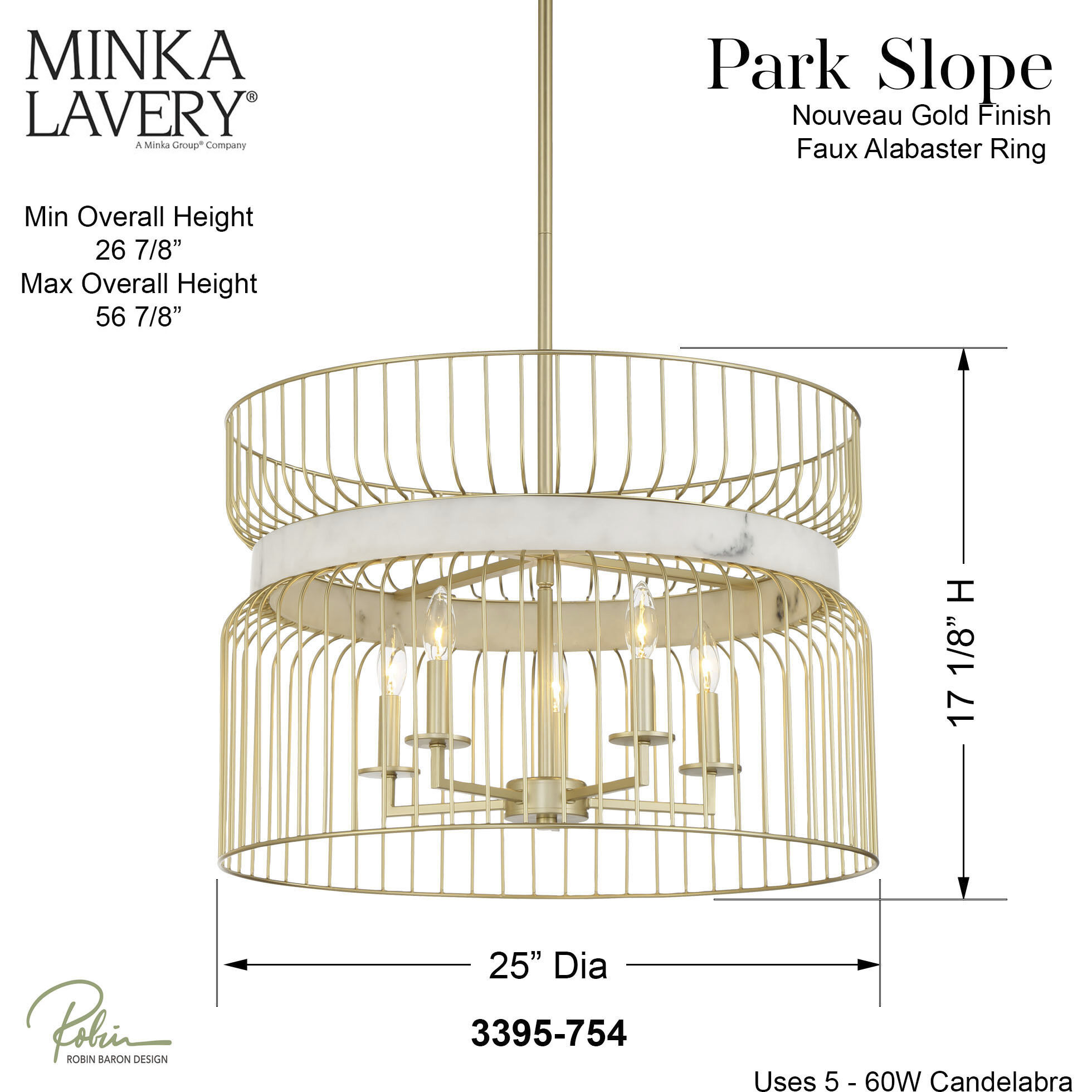 Park Slope 5 Light 25 inch Nouveau Gold Pendant Ceiling Light