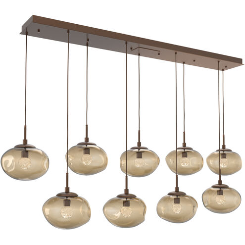 Nova LED LED Burnished Bronze Linear Pendant Ceiling Light in 3000K LED, Floret Inner - Bronze Outer, Multi-Pendant