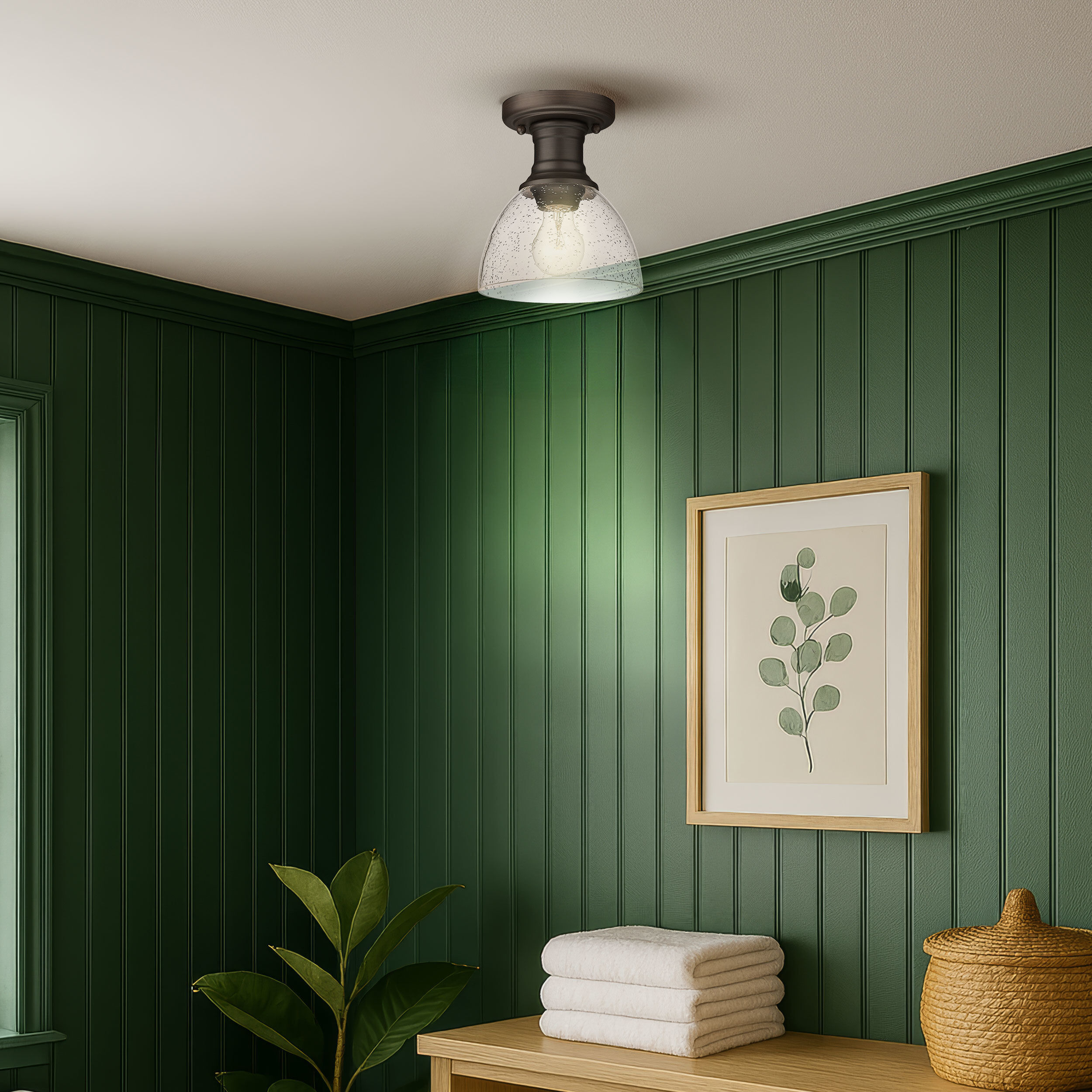 Yep Hines 1 Light 6.88 inch Rubbed Bronze Semi-Flush Mount Ceiling Light in Seeded Glass