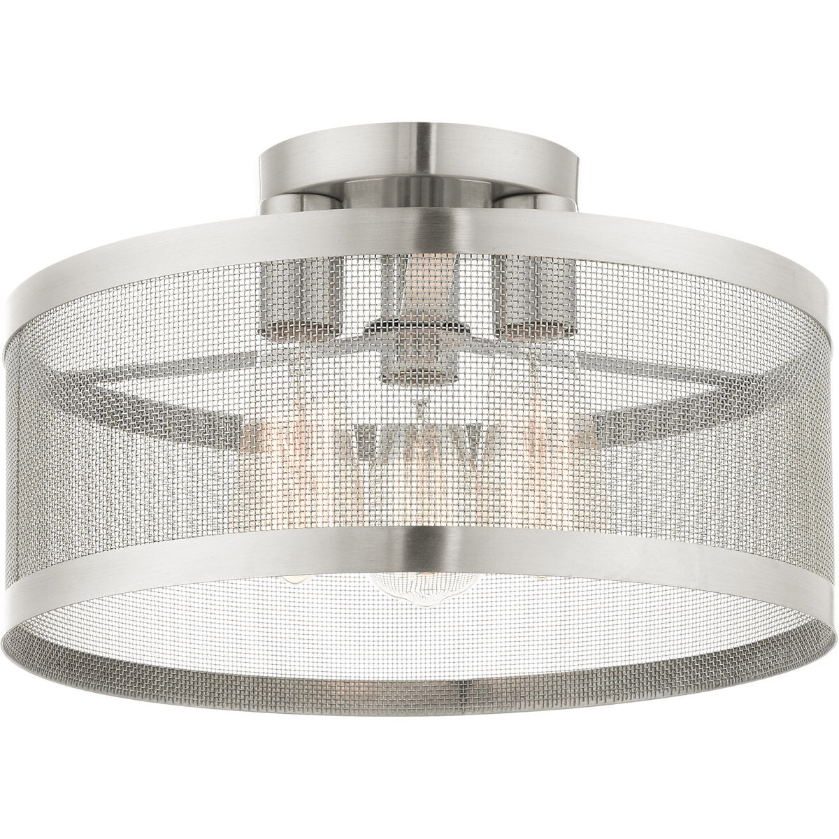 Industro 3 Light 15 inch Brushed Nickel Semi Flush Ceiling Light