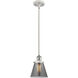 Ballston Small Cone 1 Light 6 inch White and Polished Chrome Pendant Ceiling Light in Plated Smoke Glass