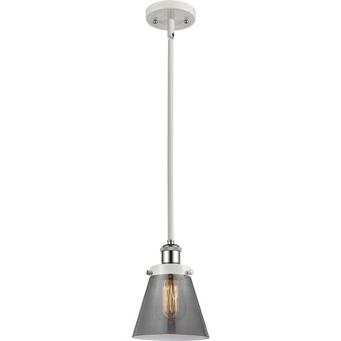 Ballston Small Cone 1 Light 6 inch White and Polished Chrome Pendant Ceiling Light in Plated Smoke Glass