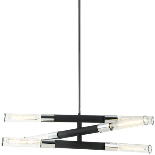 Tubo 6 Light 35 inch Matte Black Pendant Ceiling Light in Matte Black and Chrome