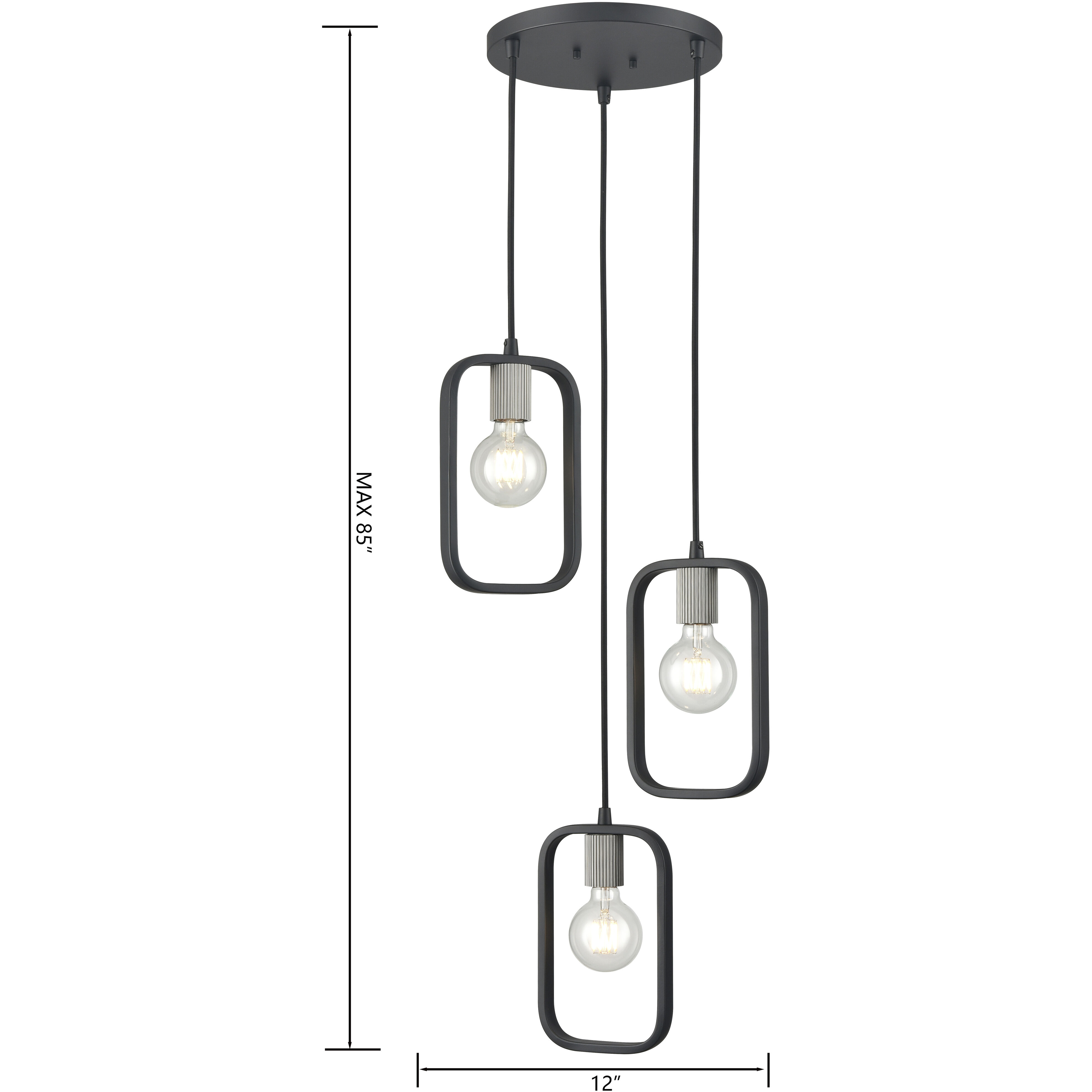 Dylan 3 Light 12 inch Black Chandelier Ceiling Light