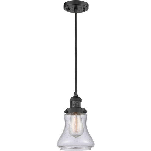 Franklin Restoration Bellmont LED 6 inch Matte Black Mini Pendant Ceiling Light in Seedy Glass, Franklin Restoration