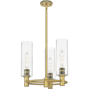 Crown Point 3 Light 18 inch Brushed Brass Pendant Ceiling Light in Clear Glass
